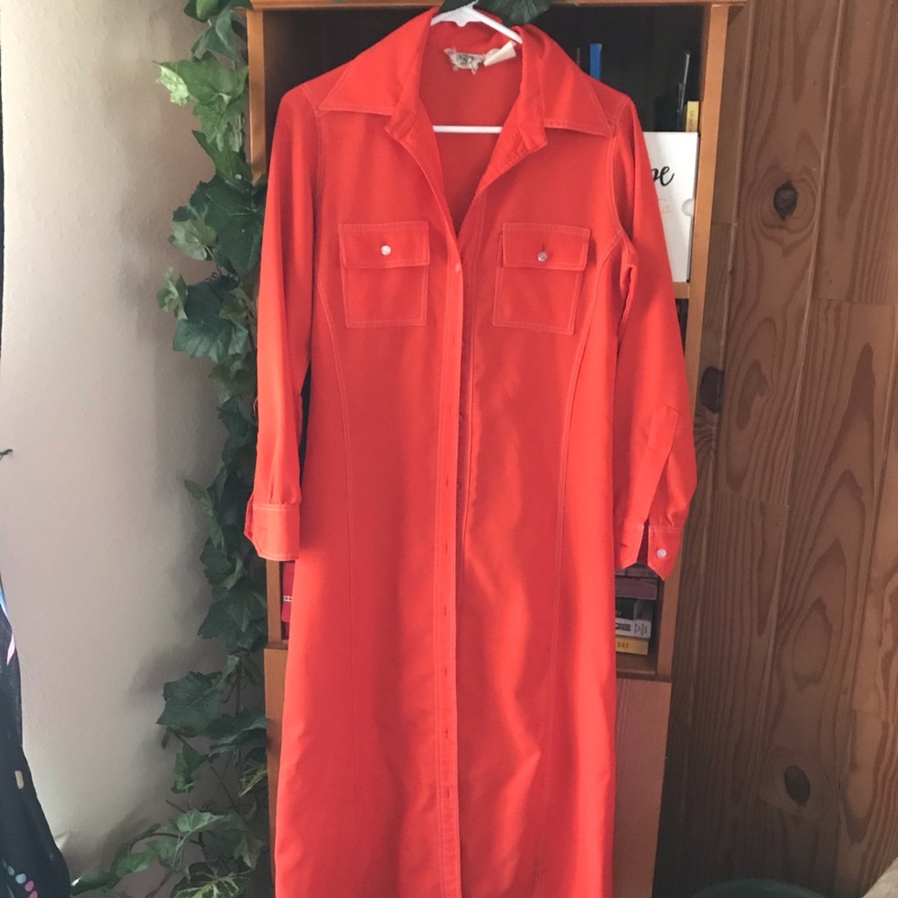 Vintage! Long orange button-down dress